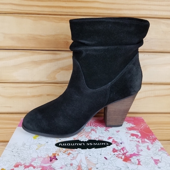 Distressed Black Western Biker Boots Suede/Leather Slouch Heeled 6.5M Bootie NEW - Picture 7 of 11